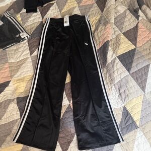 adidas Black Firebird Jogger Pants with White Side Stripes